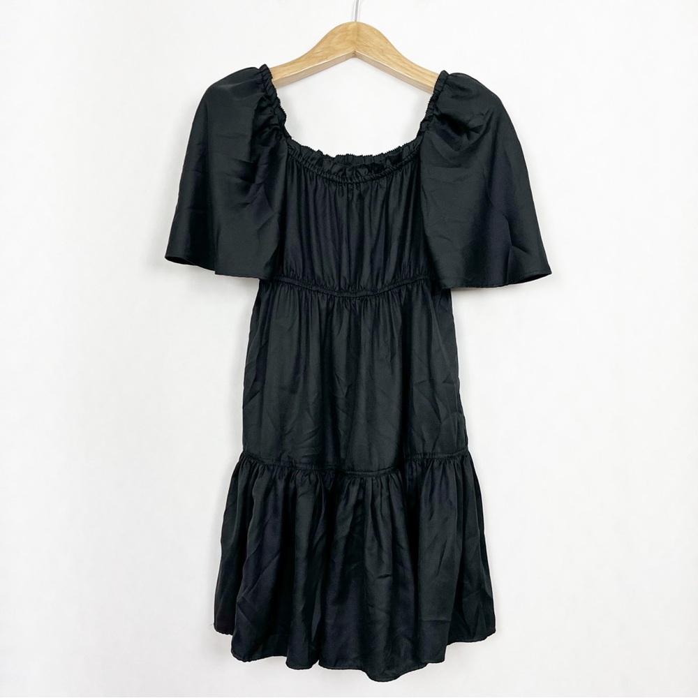 Black Tiered Short Sleeve Cottagecore Mini Dress Size Small Empire Waist‎